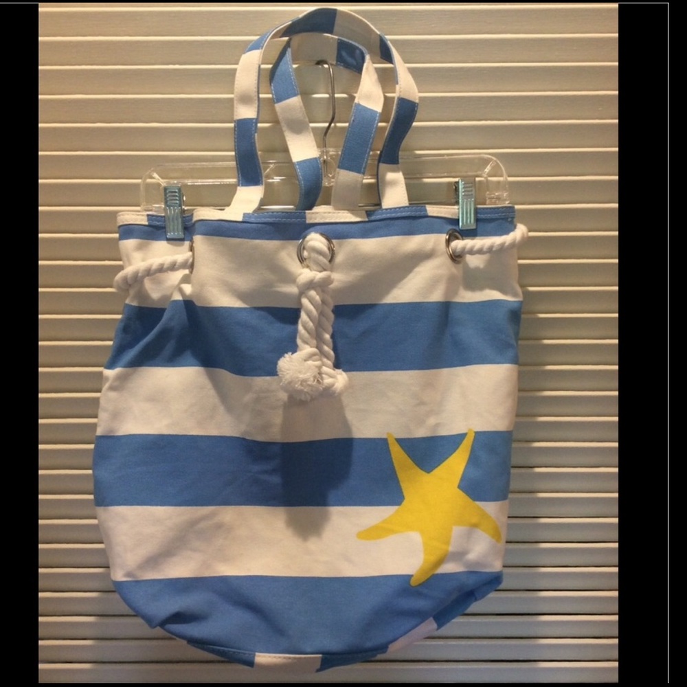 Barnes & Noble tote blue/white stripe beach bag